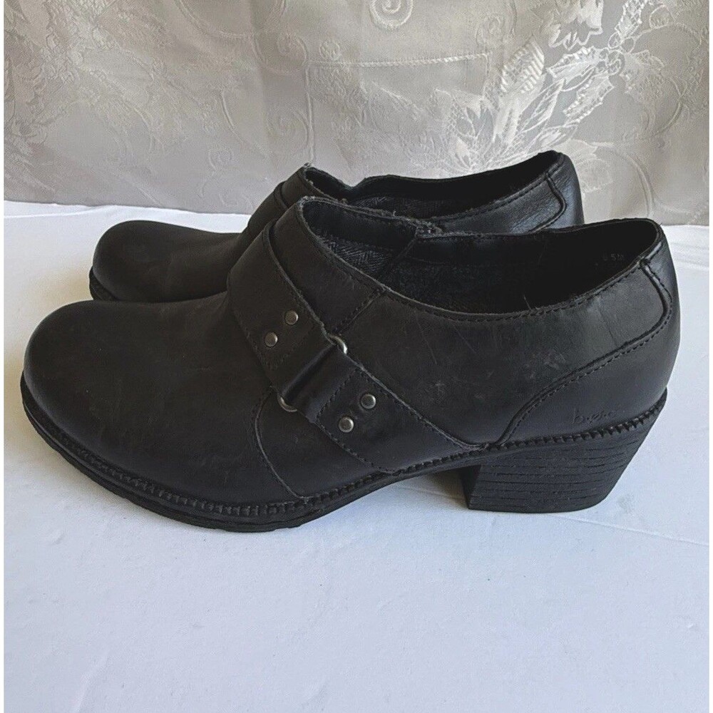 Born Black Leather Clogs Mules with Buckle Detail – Size 6.5